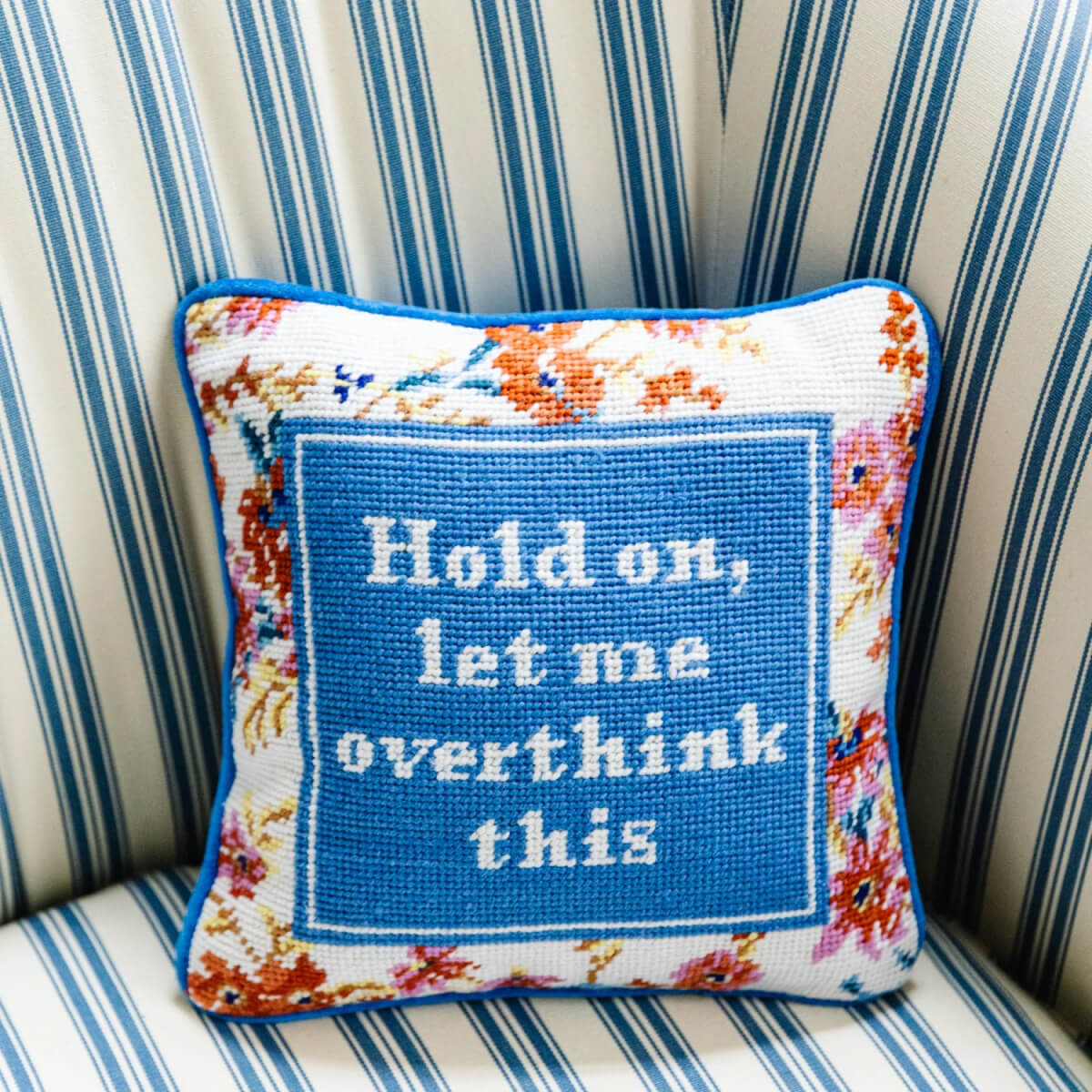 Furbish Studio Overthink Needlepoint Pillow front | MILK MONEY milkmoney.co | 	Home decor online, Modern home decor, Luxury home furnishings, Best home decor, Home accessories for sale, Living room furniture sets, Kitchen decor ideas, Wall art for home, Bathroom accessories, Vintage home decor, Minimalist home decor
