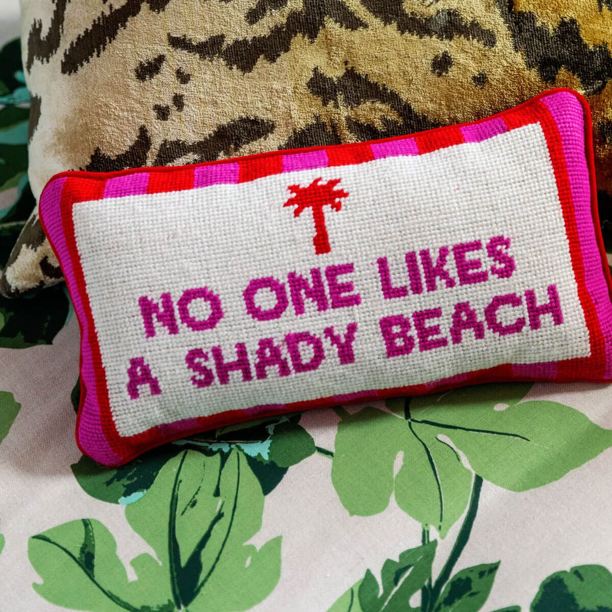 Furbish Studio Shady Beach Needlepoint Pillow