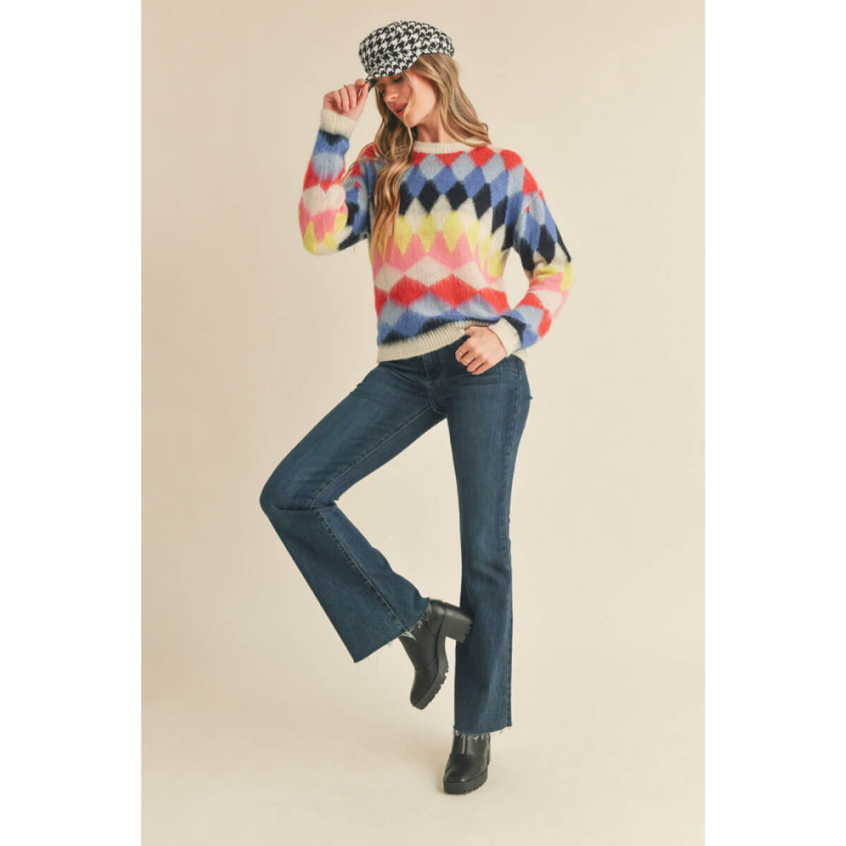 Fuzzy Diamond Knit Sweater blue front | MILK MONEY milkmoney.co | cute sweaters for women, cute knit sweaters, cute pullover sweaters