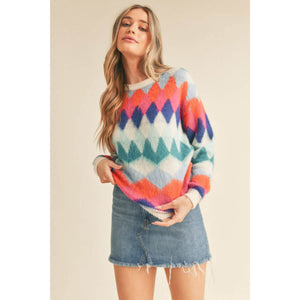 Fuzzy Diamond Knit Sweater orange front | MILK MONEY milkmoney.co | cute sweaters for women, cute knit sweaters, cute pullover sweaters
