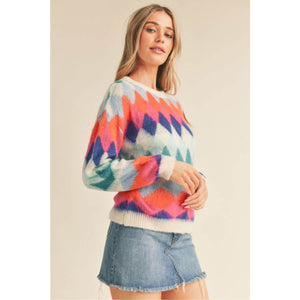 Fuzzy Diamond Knit Sweater orange front | MILK MONEY milkmoney.co | cute sweaters for women, cute knit sweaters, cute pullover sweaters