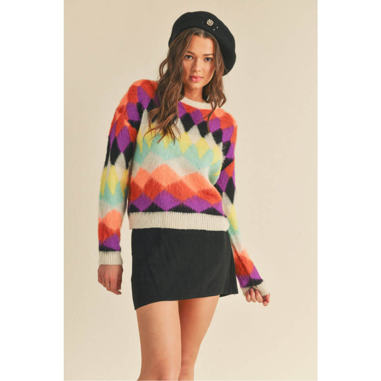 Fuzzy Diamond Knit Sweater purple front | MILK MONEY milkmoney.co | cute sweaters for women, cute knit sweaters, cute pullover sweaters