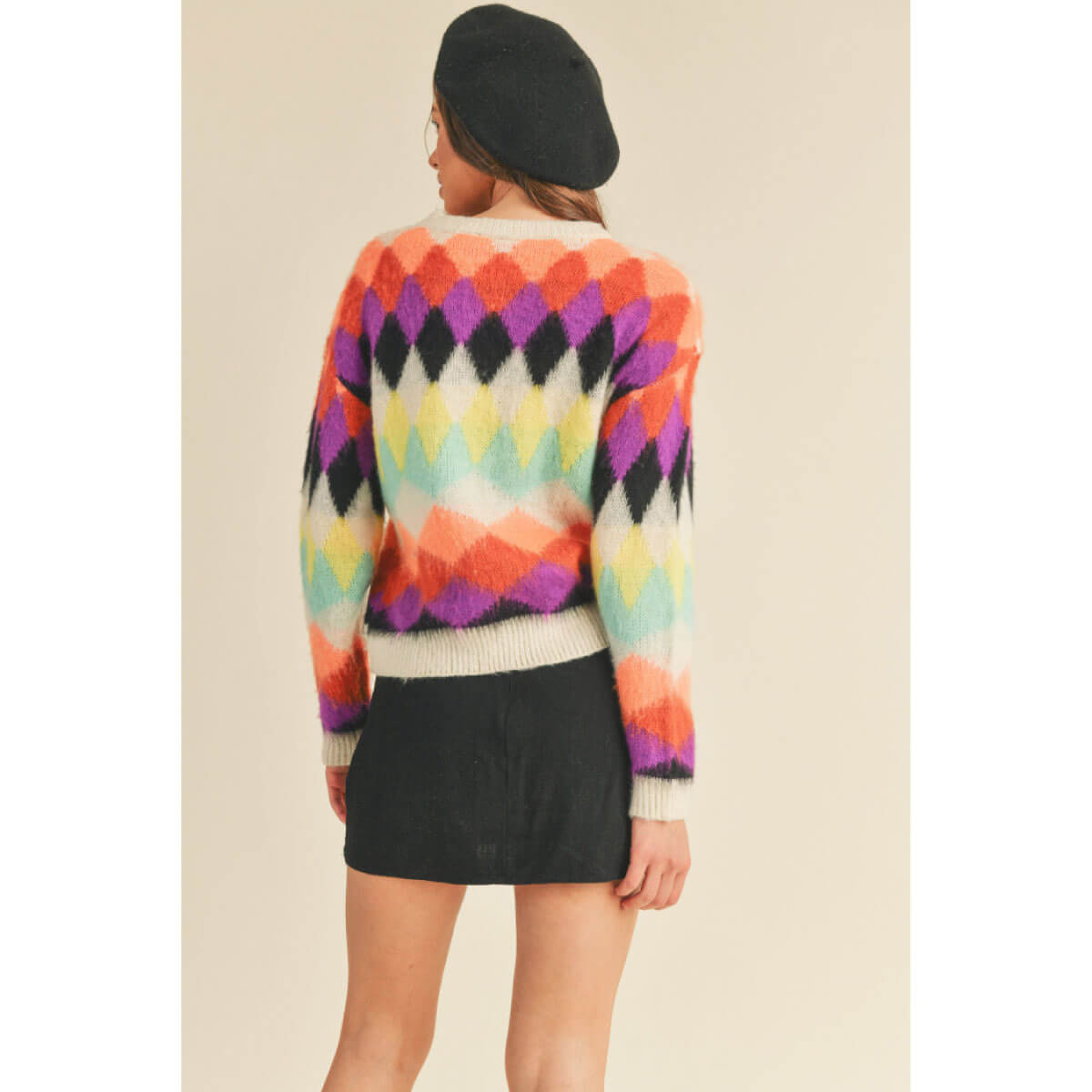 Fuzzy Diamond Knit Sweater purple back | MILK MONEY milkmoney.co | cute sweaters for women, cute knit sweaters, cute pullover sweaters