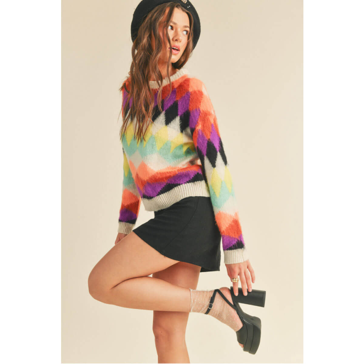 Fuzzy Diamond Knit Sweater purple side | MILK MONEY milkmoney.co | cute sweaters for women, cute knit sweaters, cute pullover sweaters