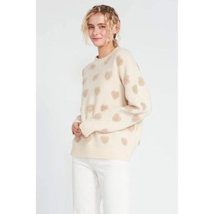 Fuzzy Heart Crew Neck Sweater tan front | MILK MONEY milkmoney.co | cute clothes for women. womens online clothing. trendy online clothing stores. womens casual clothing online. trendy clothes online. trendy women's clothing online. ladies online clothing stores. trendy women's clothing stores. cute female clothes.