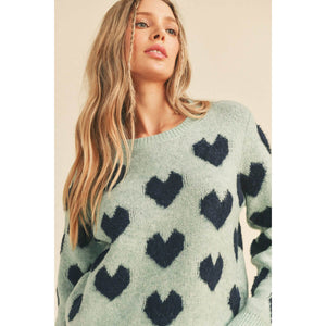 Fuzzy Heart Pullover jade front | MILK MONEY milkmoney.co | cute clothes for women. womens online clothing. trendy online clothing stores. womens casual clothing online. trendy clothes online. trendy women's clothing online. ladies online clothing stores. trendy women's clothing stores. cute female clothes.