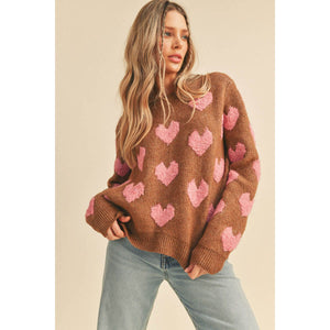 Fuzzy Heart Pullover mocha front  | MILK MONEY milkmoney.co | cute clothes for women. womens online clothing. trendy online clothing stores. womens casual clothing online. trendy clothes online. trendy women's clothing online. ladies online clothing stores. trendy women's clothing stores. cute female clothes.