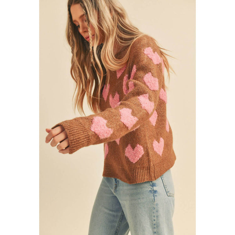 Fuzzy Heart Pullover mocha side | MILK MONEY milkmoney.co | cute clothes for women. womens online clothing. trendy online clothing stores. womens casual clothing online. trendy clothes online. trendy women's clothing online. ladies online clothing stores. trendy women's clothing stores. cute female clothes.
