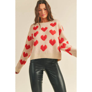 Fuzzy Heart Pullover vanillia front | MILK MONEY milkmoney.co | cute clothes for women. womens online clothing. trendy online clothing stores. womens casual clothing online. trendy clothes online. trendy women's clothing online. ladies online clothing stores. trendy women's clothing stores. cute female clothes.