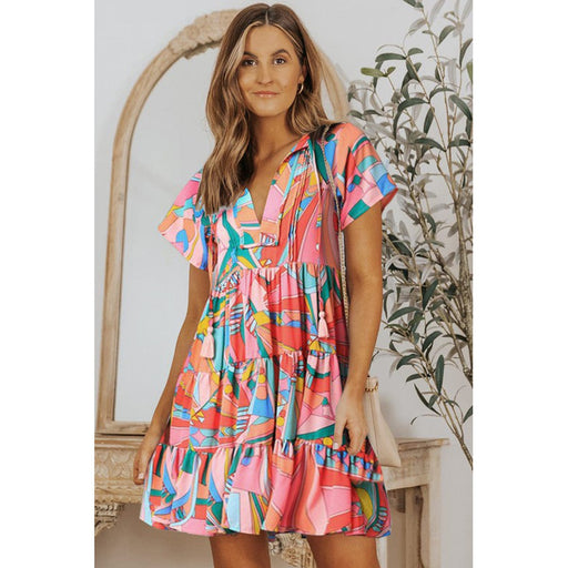 Geometric Print Baby Doll Dress pink front | MILK MONEY milkmoney.co | cute clothes for women. womens online clothing. trendy online clothing stores. womens casual clothing online. trendy clothes online. trendy women's clothing online. ladies online clothing stores. trendy women's clothing stores. cute female clothes.