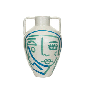 Hand-Painted Abstract Face Terra-cotta Urn front | MILK MONEY milkmoney.co | 	Home decor online, Modern home decor, Luxury home furnishings, Best home decor, Home accessories for sale, Living room furniture sets, Kitchen decor ideas, Wall art for home, Bathroom accessories, Vintage home decor, Minimalist home decor
