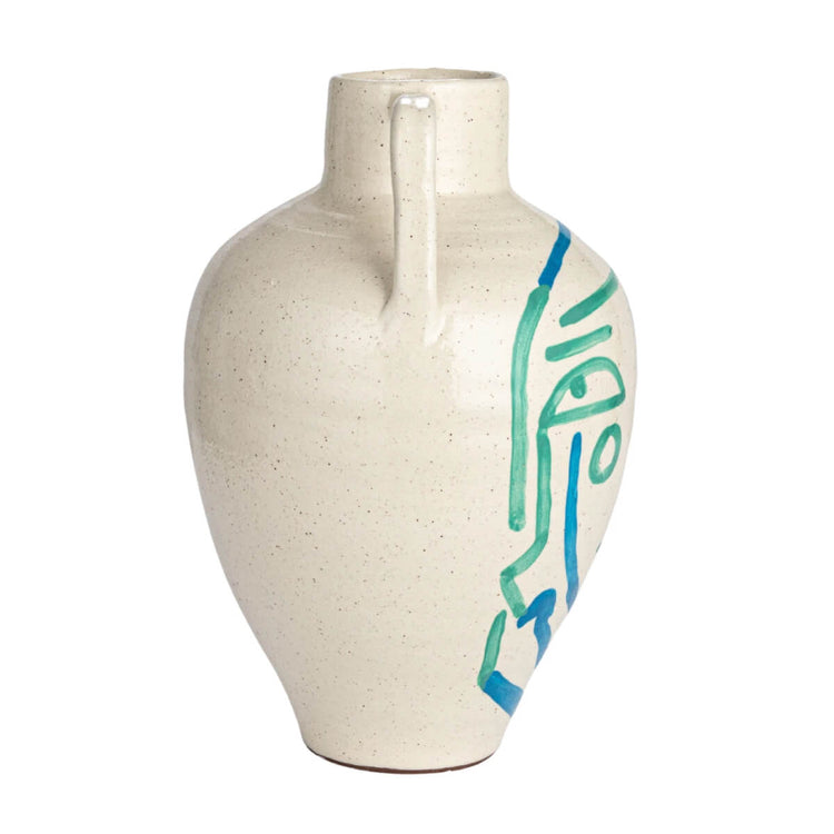 Hand-Painted Abstract Face Terra-cotta Urn side | MILK MONEY milkmoney.co | 	Home decor online, Modern home decor, Luxury home furnishings, Best home decor, Home accessories for sale, Living room furniture sets, Kitchen decor ideas, Wall art for home, Bathroom accessories, Vintage home decor, Minimalist home decor
