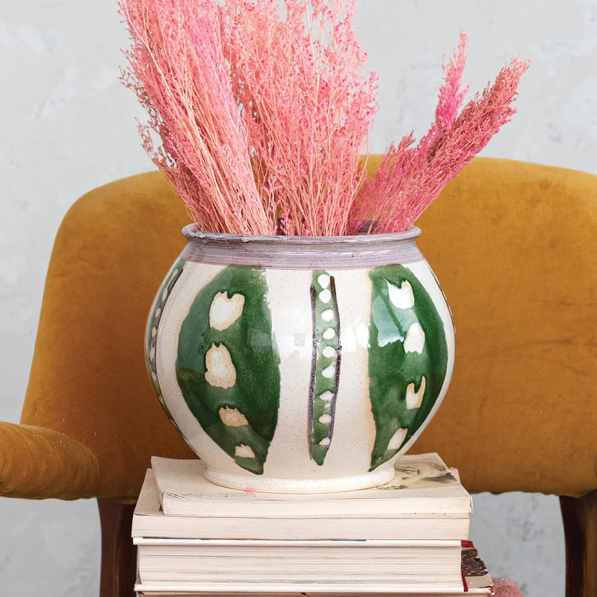 Hand-Painted Stoneware Planter