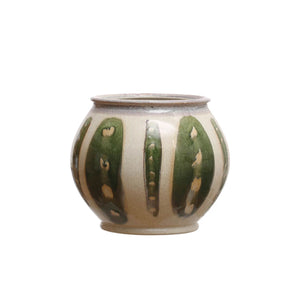 Hand-Painted Stoneware Planter green front | MILK MONEY milkmoney.co | 	Home decor online, Modern home decor, Luxury home furnishings, Best home decor, Home accessories for sale, Living room furniture sets, Kitchen decor ideas, Wall art for home, Bathroom accessories, Vintage home decor, Minimalist home decor
