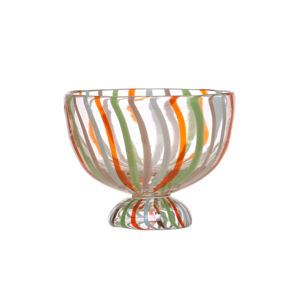 Hand-Painted Striped Glass Footed Bowl front | MILK MONEY milkmoney.co | 	Home decor online, Modern home decor, Luxury home furnishings, Best home decor, Home accessories for sale, Living room furniture sets, Kitchen decor ideas, Wall art for home, Bathroom accessories, Vintage home decor, Minimalist home decor
