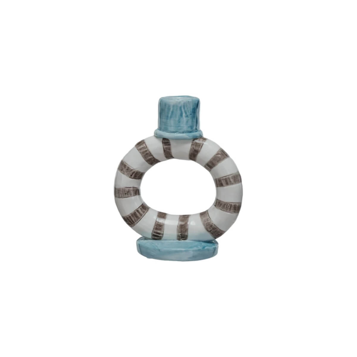 Hand-Painted Striped Ring Stoneware Candle Holder