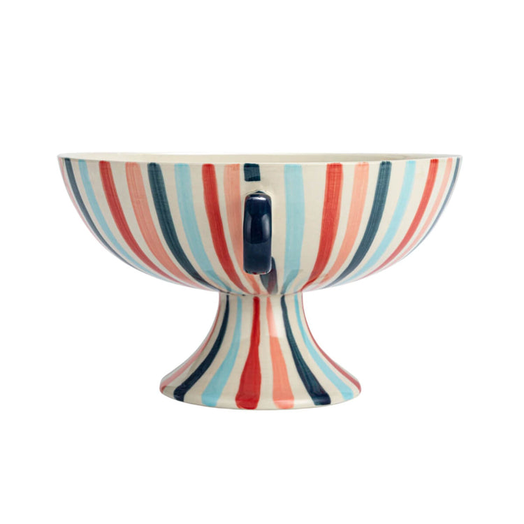 Hand-Painted Striped Stoneware Footed Bowl with Handles side pink | MILK MONEY milkmoney.co | 	Home decor online, Modern home decor, Luxury home furnishings, Best home decor, Home accessories for sale, Living room furniture sets, Kitchen decor ideas, Wall art for home, Bathroom accessories, Vintage home decor, Minimalist home decor
