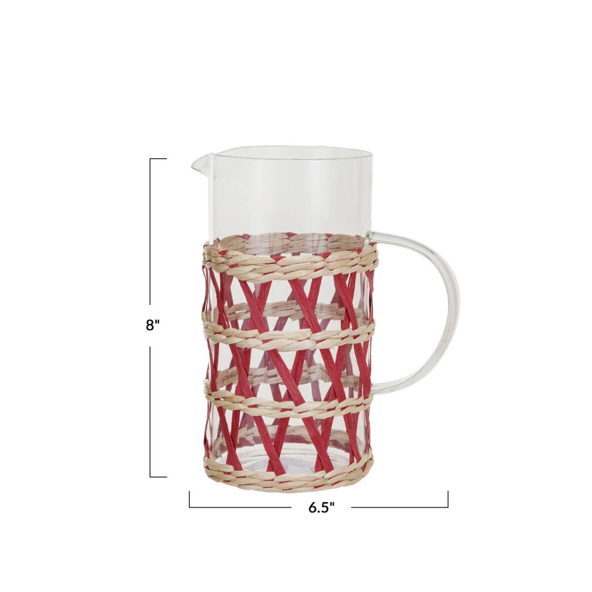 Hand-Woven Lattice Glass Pitcher front red | MILK MONEY milkmoney.co | 	Home decor online, Modern home decor, Luxury home furnishings, Best home decor, Home accessories for sale, Living room furniture sets, Kitchen decor ideas, Wall art for home, Bathroom accessories, Vintage home decor, Minimalist home decor
