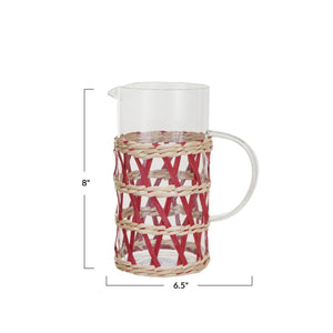 Hand-Woven Lattice Glass Pitcher front red | MILK MONEY milkmoney.co | 	Home decor online, Modern home decor, Luxury home furnishings, Best home decor, Home accessories for sale, Living room furniture sets, Kitchen decor ideas, Wall art for home, Bathroom accessories, Vintage home decor, Minimalist home decor
