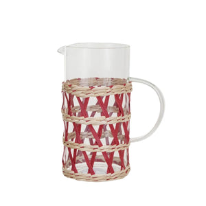 Hand-Woven Lattice Glass Pitcher front red | MILK MONEY milkmoney.co | 	Home decor online, Modern home decor, Luxury home furnishings, Best home decor, Home accessories for sale, Living room furniture sets, Kitchen decor ideas, Wall art for home, Bathroom accessories, Vintage home decor, Minimalist home decor
