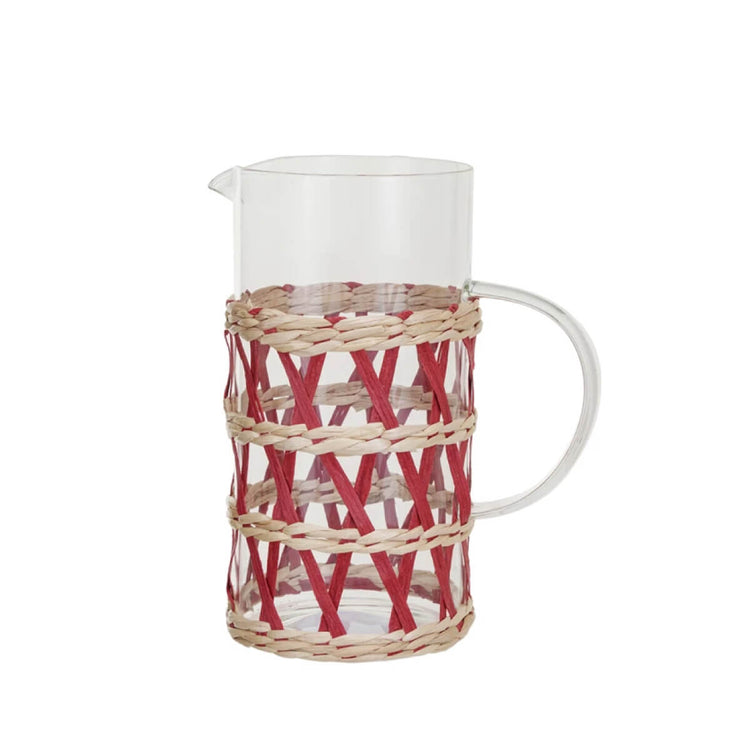 Hand-Woven Lattice Glass Pitcher front red | MILK MONEY milkmoney.co | 	Home decor online, Modern home decor, Luxury home furnishings, Best home decor, Home accessories for sale, Living room furniture sets, Kitchen decor ideas, Wall art for home, Bathroom accessories, Vintage home decor, Minimalist home decor
