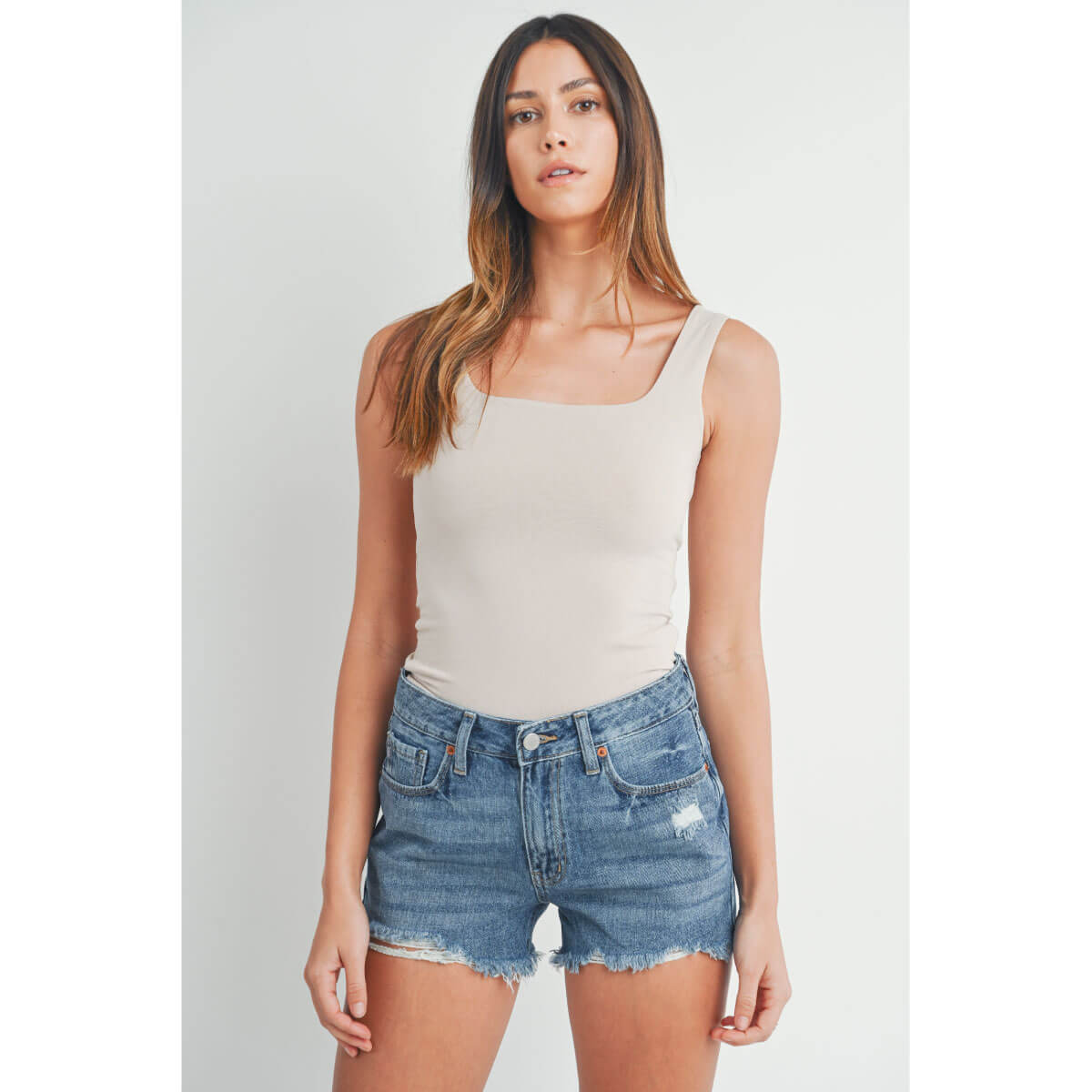 High Rise Destroyed Jean Shorts front | MILK MONEY milkmoney.co | cute clothes for women. womens online clothing. trendy online clothing stores. womens casual clothing online. trendy clothes online. trendy women's clothing online. ladies online clothing stores. trendy women's clothing stores. cute female clothes.