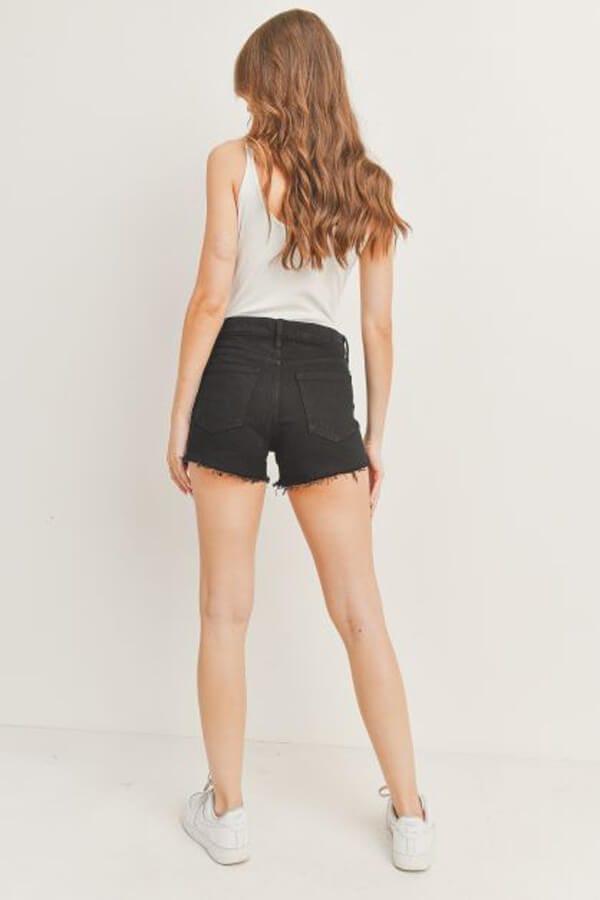 High Rise Frayed Hem Jean Shorts black back | MILK MONEY milkmoney.co | cute pants for women. cute trendy pants.