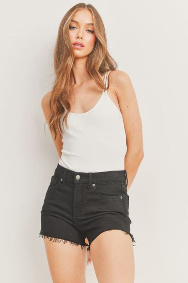 High Rise Frayed Hem Jean Shorts black front | MILK MONEY milkmoney.co | cute pants for women. cute trendy pants. 