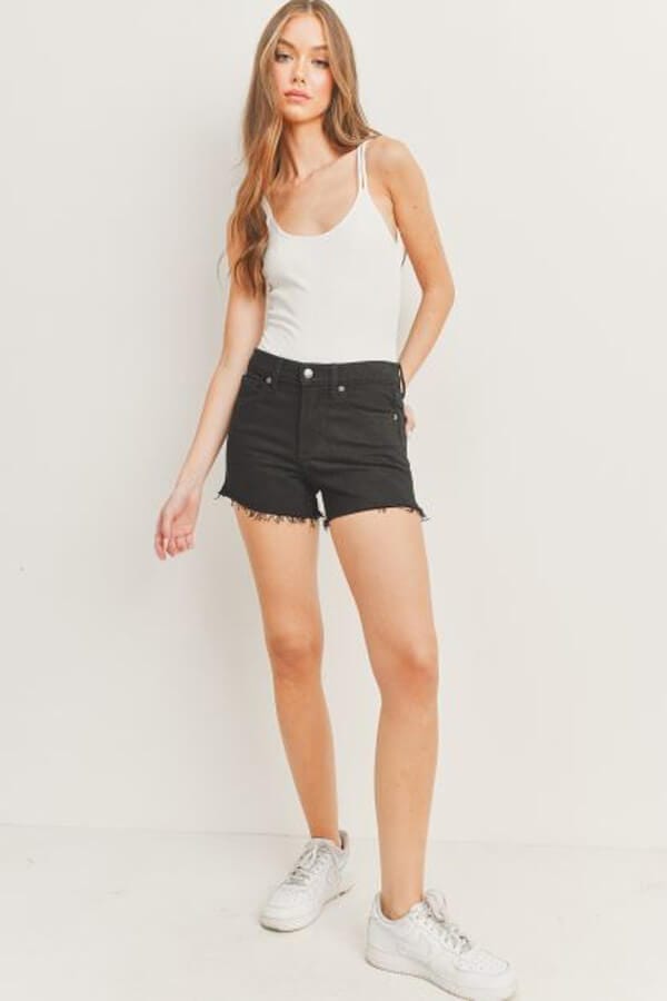 High Rise Frayed Hem Jean Shorts black front | MILK MONEY milkmoney.co | cute pants for women. cute trendy pants.