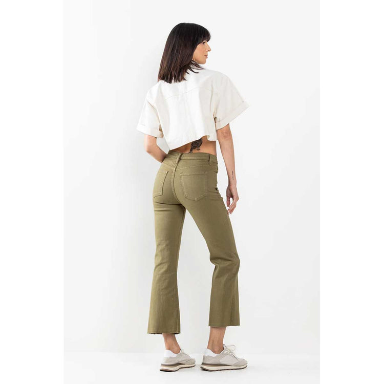 High Rise Kick Flare Colored Jeans olive back | MILK MONEY milkmoney.co | cute clothes for women. womens online clothing. trendy online clothing stores. womens casual clothing online. trendy clothes online. trendy women's clothing online. ladies online clothing stores. trendy women's clothing stores. cute female clothes.
