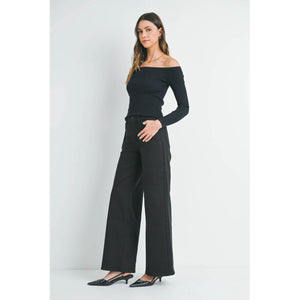 High Rise Palazzo Wide-Leg Jeans black side | MILK MONEY milkmoney.co | cute clothes for women. womens online clothing. trendy online clothing stores. womens casual clothing online. trendy clothes online. trendy women's clothing online. ladies online clothing stores. trendy women's clothing stores. cute female clothes.
