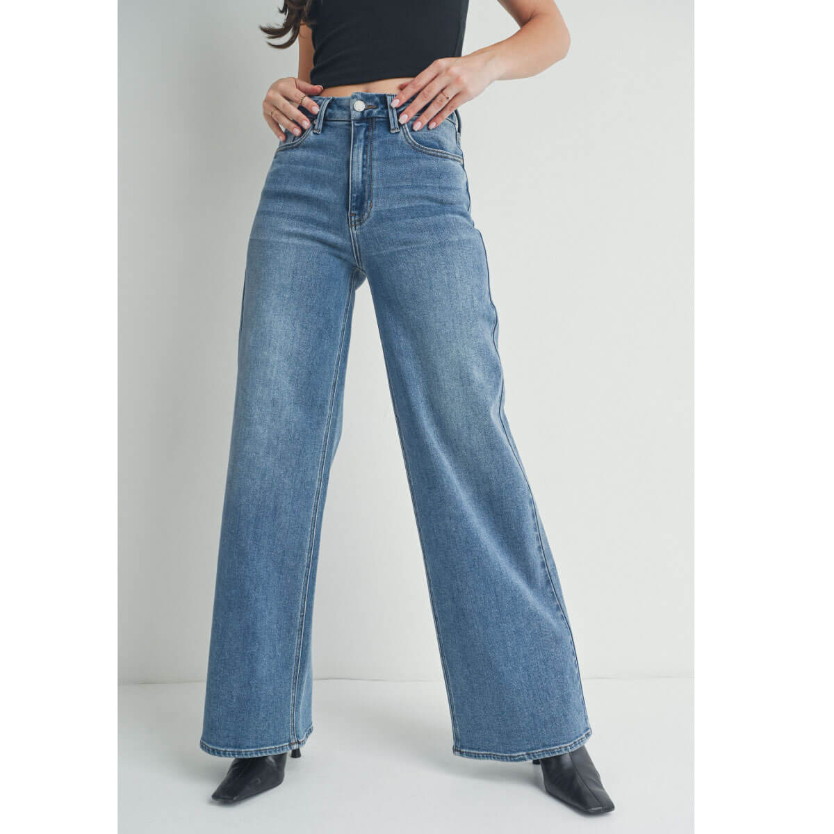 High Rise Palazzo Wide-Leg Jeans