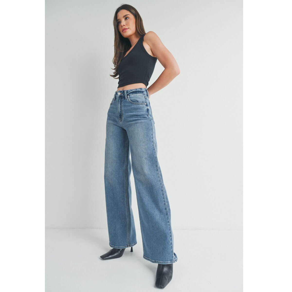 High Rise Palazzo Wide-Leg Jeans