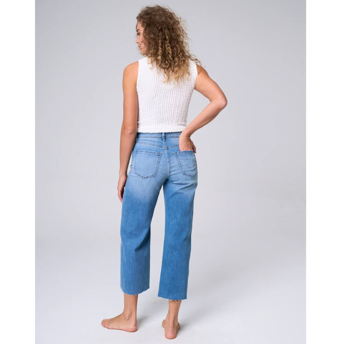 High Rise Wide Leg Cropped Jeans blue back | MILK MONEY milkmoney.co | cute clothes for women. womens online clothing. trendy online clothing stores. womens casual clothing online. trendy clothes online. trendy women's clothing online. ladies online clothing stores. trendy women's clothing stores. cute female clothes.