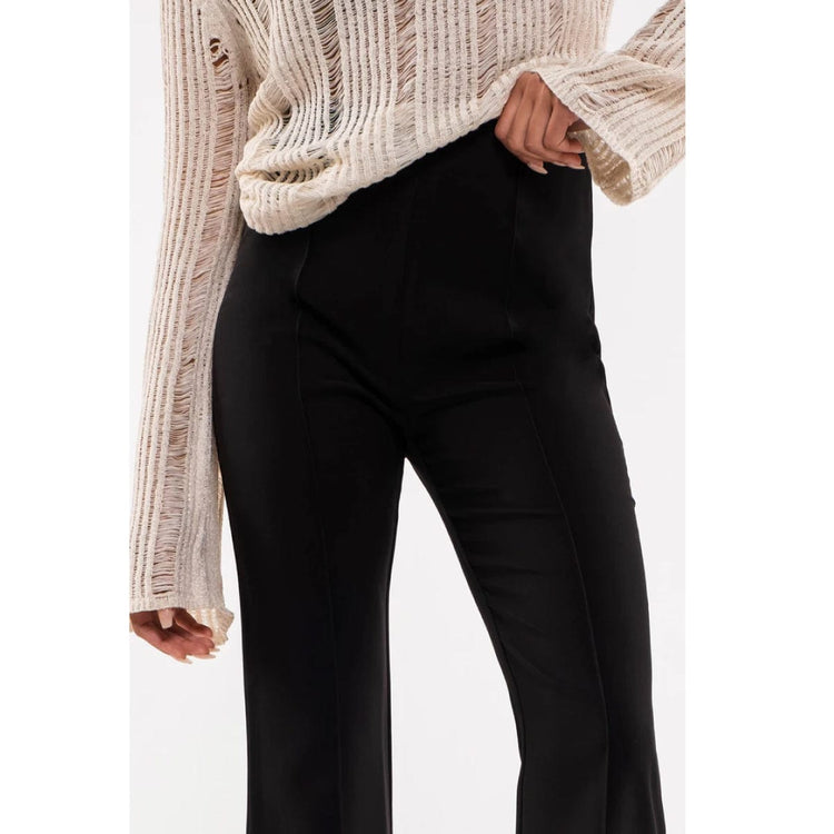 High Waisted Flared Leg Pant black detail front | MILK MONEY milkmoney.co | cute pants for women. cute trendy pants.