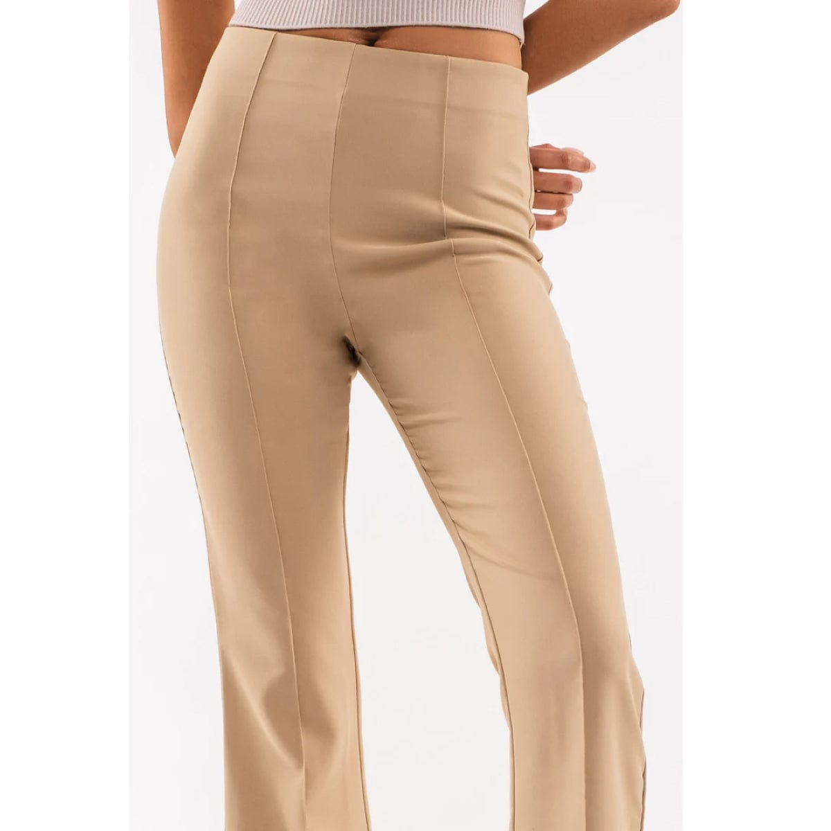 High Waisted Flared Leg Pant khaki front | MILK MONEY milkmoney.co | cute pants for women. cute trendy pants. 