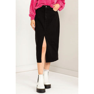 High Waisted Midi Skirt black front | MILK MONEY milkmoney.co | cute clothes for women. womens online clothing. trendy online clothing stores. womens casual clothing online. trendy clothes online. trendy women's clothing online. ladies online clothing stores. trendy women's clothing stores. cute female clothes.