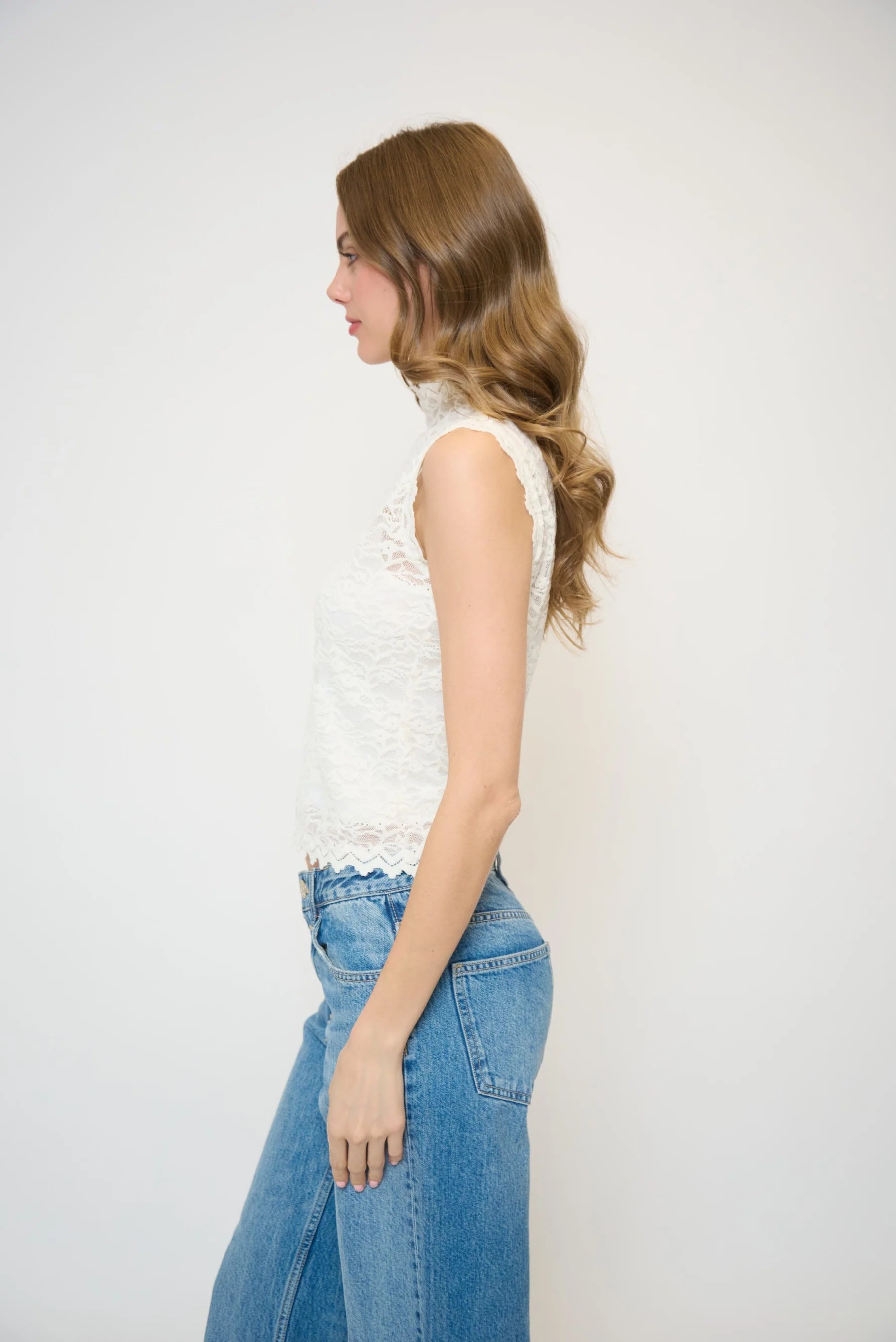 Central Park West Sleeveless Lace Turtleneck