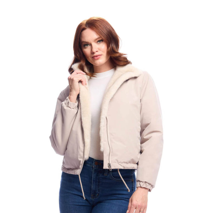 Ivory Insta Reversible Faux Fur Zip Jacket front | MILK MONEY milkmoney.co | cute jackets for women. cute coats. cool jackets for women. stylish jackets for women. trendy jackets for women. trendy womens coats.
