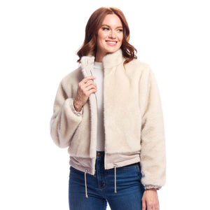 Ivory Insta Reversible Faux Fur Zip Jacket front | MILK MONEY milkmoney.co | cute jackets for women. cute coats. cool jackets for women. stylish jackets for women. trendy jackets for women. trendy womens coats.
