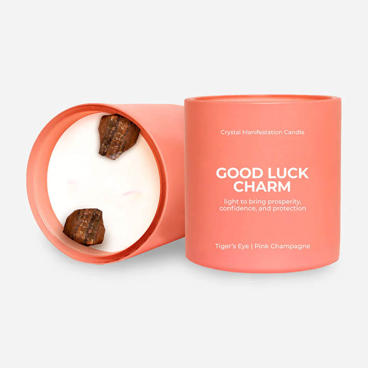 Jill & Ally Good Luck Charm Crystal Manifestation Candle orange front MILK MONEY cute gift, candle