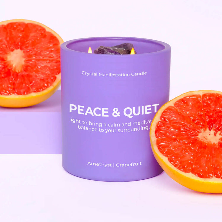 Jill & Ally Peace & Quiet Crystal Manifestation Candle front | MILK MONEY milkmoney.co | cute gift, candles