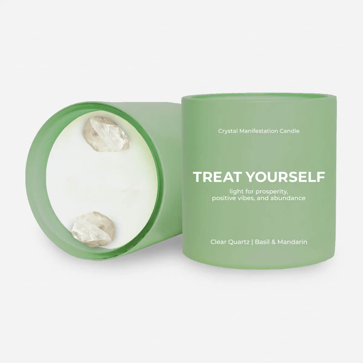 Jill & Ally Treat Yourself Crystal Manifestation Candle green front | MILK MONEY milkmoney.co | cute gifts for women