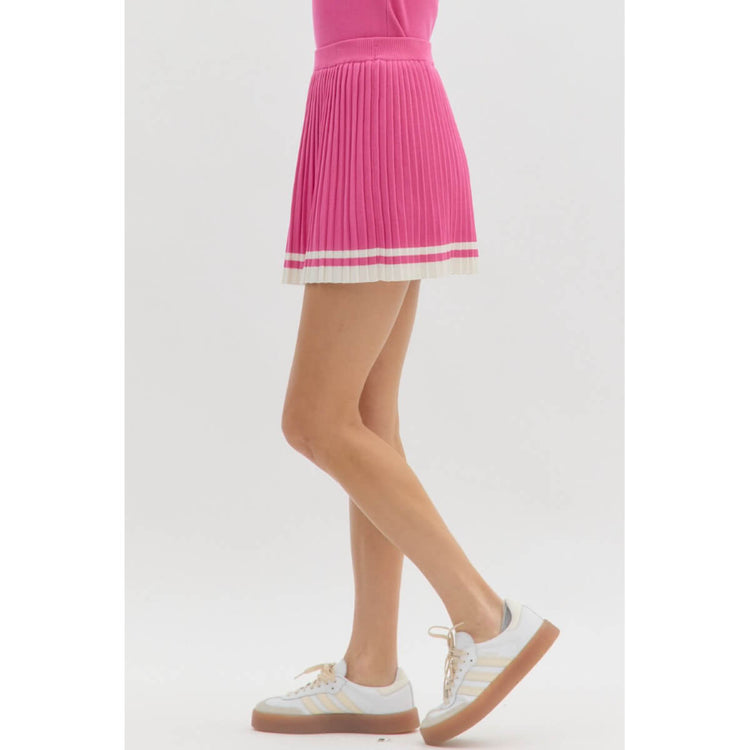 Knit Pleated Tennis Skort pink side | MILK MONEY milkmoney.co | cute clothes for women. womens online clothing. trendy online clothing stores. womens casual clothing online. trendy clothes online. trendy women's clothing online. ladies online clothing stores. trendy women's clothing stores. cute female clothes.
