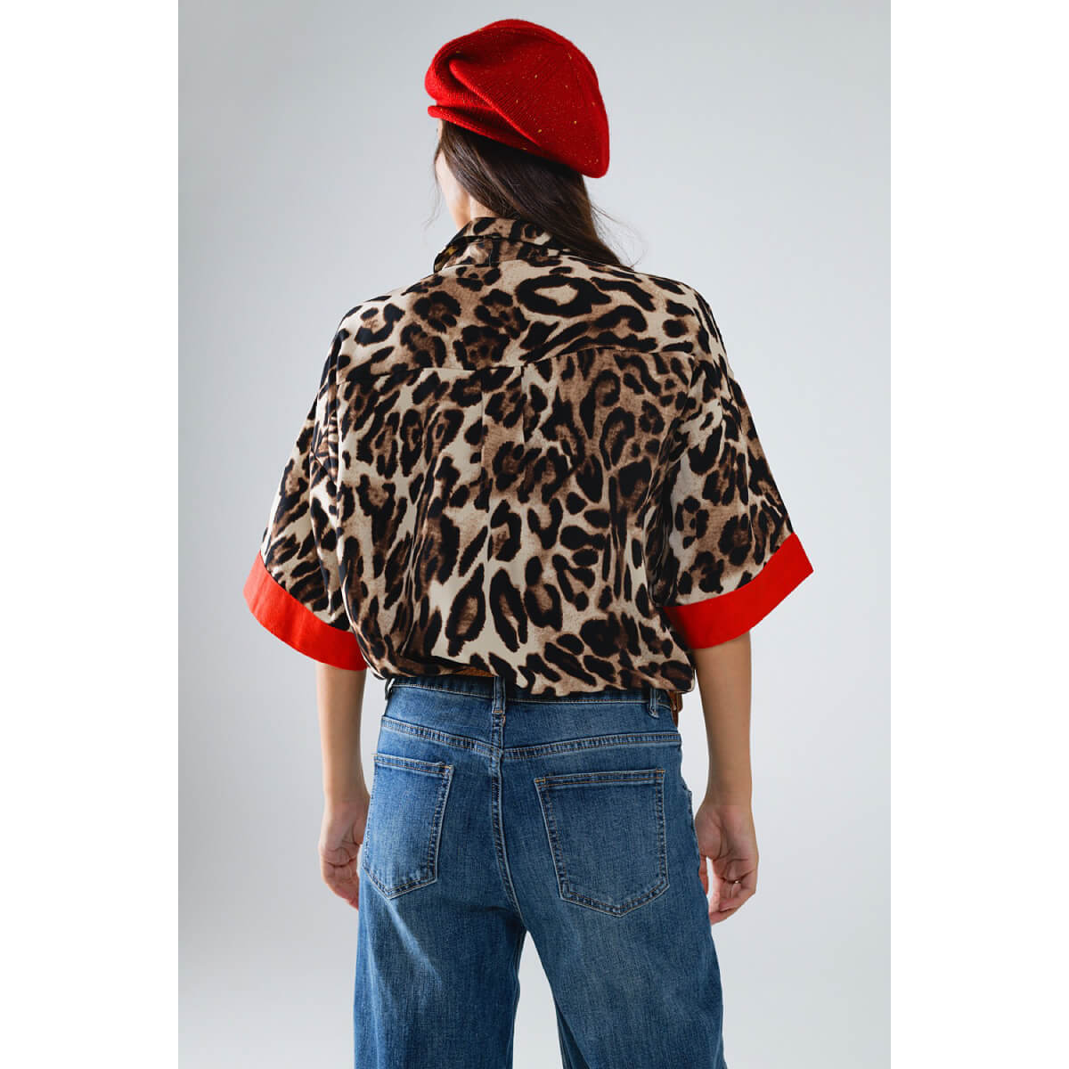 Leopard 3/4 Sleeves Button Up Shirt  brown back | MILK MONEY milkmoney.co | cute tops for women. trendy tops for women. cute blouses for women. stylish tops for women. pretty womens tops. 
