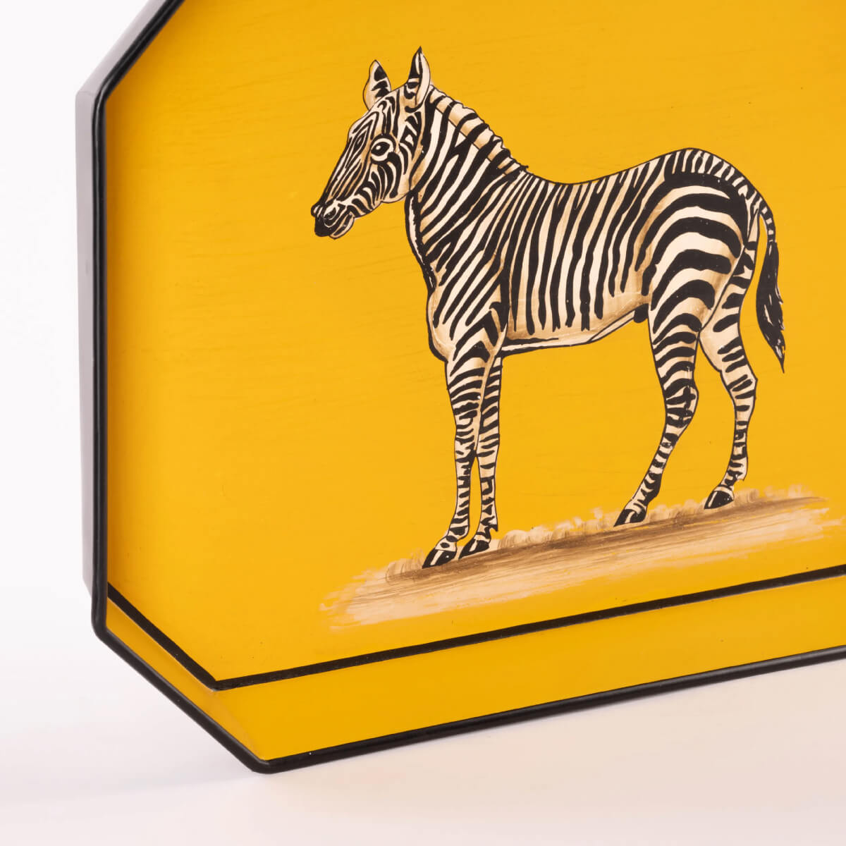 Les Ottoman Zebra Flora Handpainted Iron Tray yellow front | MILK MONEY milkmoney.co | white elephant gift ideas, gift, mother's day gift ideas, white elephant gift, gift shops near me, cute home decor, mother's day gift, cute home accents, handmade in USA, elegant home decor