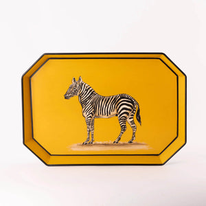 Les Ottoman Zebra Flora Handpainted Iron Tray yellow front | MILK MONEY milkmoney.co | white elephant gift ideas, gift, mother's day gift ideas, white elephant gift, gift shops near me, cute home decor, mother's day gift, cute home accents, handmade in USA, elegant home decor