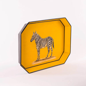 Les Ottoman Zebra Flora Handpainted Iron Tray yellow side | MILK MONEY milkmoney.co | white elephant gift ideas, gift, mother's day gift ideas, white elephant gift, gift shops near me, cute home decor, mother's day gift, cute home accents, handmade in USA, elegant home decor