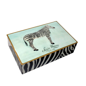 Louis Sherry Chocolates Zebra by Mary Maguire front | MILK MONEY milkmoney.co | white elephant gift ideas, gift, mother's day gift ideas, white elephant gift, gift shops near me