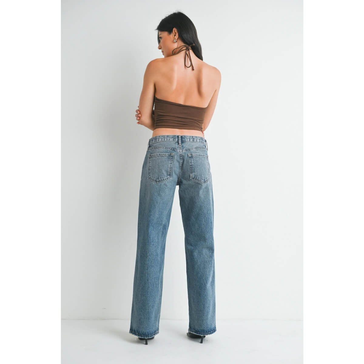 Low Rise Baggy Slouch Jeans blue back | MILK MONEY milkmoney.co | cute clothes for women. womens online clothing. trendy online clothing stores. womens casual clothing online. trendy clothes online. trendy women's clothing online. ladies online clothing stores. trendy women's clothing stores. cute female clothes.